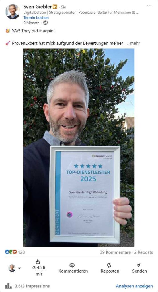 008 LinkedIn-Posting Performance-Beispiel Sven Giebler